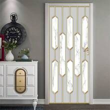 1/2pcs White Marble Pattern Gold Line Removable Door Wall Sticker, Minimalist Creative Geometric Design, Self-Adhesive Waterproof Door Wall Decor For Bedroom, Living Room