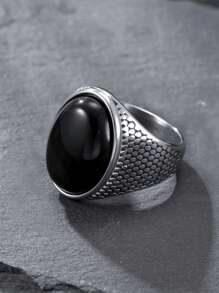Men's Stainless Steel Chunky Ring Bohemian Jewelry Onyx Ring Vintage Style For Everyday Wear Fashion Men's Summer Jewelry