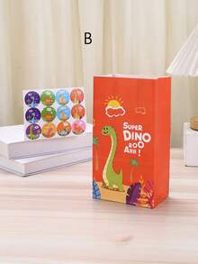 1套/4个，卡通恐龙礼品袋，可爱牛皮纸糖果袋，节日礼品袋