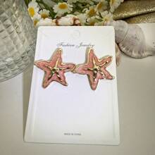 1 Pair Summer Fashion Enamel Drip Oil Starfish Stud Earrings, Suitable For Women Casual Beach Wear Decoration Earrings