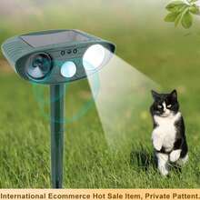 Repelente ultrasónico de animales, ahuyentador de animales al aire libre con energía solar, linterna LED y sensor de movimiento, panel solar recargable, cable de carga USB,, ahuyenta eficazmente a animales invasivos como ratas, mapaches, zorros, conejos, búhos, mapaches y otras plagas. El altavoz ultrasónico emite ruido para alejar a ardillas, ciervos, mapaches, conejos, gatos, perros, mapaches y zorros de granjas y jardines. - Verde - Ver 4