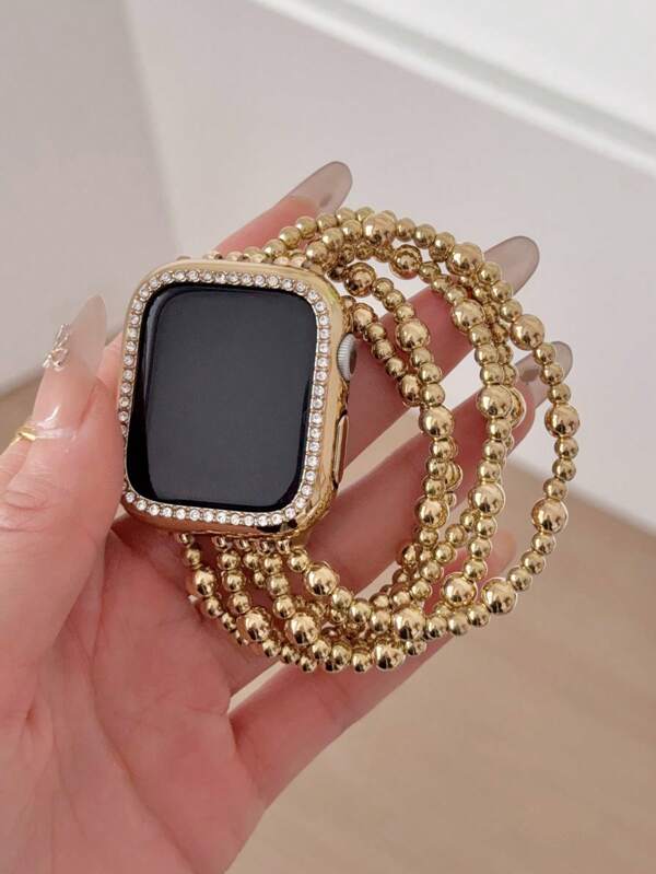 1pc Fashion Beaded Bracelet Smart Watch Strap, Elastic Rope Fashionable And Cute, Compatible With Apple Watch Band Compatible With Apple Watch Strap Women, Compatible With Apple Watch38/40/41/42/44/45/46/49mm, Compatible With Apple Watch Series Ultra/SE/10/9/8/7/6/5/4/3/2/1,Suitable For Gifting Friends Girlfirend Mother's Day Valentine's Day Style