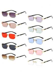 Colorful Square Fashion Glasses For Men, Narrow Frameless Fashion Glasses, Suitable For Summer Sun Protection, Beach Vacation, Outdoor Sports, Party, Self-Driving, Fishing, Cycling, Shopping And Taking Photos Accessories Back To School Fashionable Preppy School Look