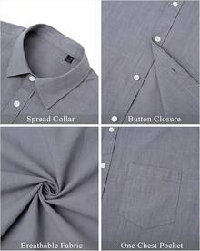 Men's Cotton Linen Short Sleeve Shirts Casual Lightweight Button Down Shirts Vacation Beach Summer Tops With Pocket - Màu xám đen - Xem 5