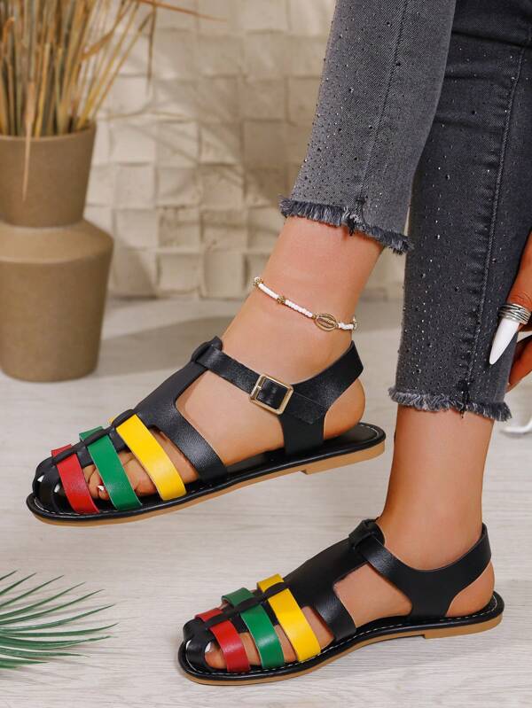 2025 Novo Estilo Retrô Chinelos Casuais de Bico Fechado, Sapatos Romanos Respiráveis Tecidos e Vazados