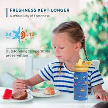 2 Pack Insulated Kids Water Bottle,  14oz Stainless Steel Water Bottles With  Straw Lid, -FREE Lead-Free Double Wall Leak Proof Drink Cups Flask For School (Blue Car +Blue Dinosaur) - Blue Car - 查看 3