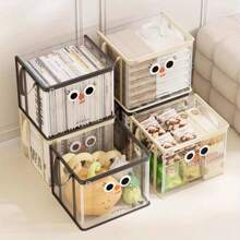 1pc Cartoon Storage Box, Foldable Dustproof Storage Rack, Transparent Zipper Storage Bag, Portable Handle Multi-Function Large-Capacity Toy Box, Suitable For Office, Home, Teacher Supplies, School Study, Stationery Supplies, Back-School Season Gifts,Back To School,School Supplies