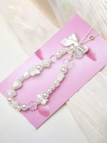 1 قطعة سلسلة للهاتف المحمول بشكل عقدة الفراشة أبيض بسيط، حزام قصير مريح لجميع الهواتف والكاميرات، حزام معصم