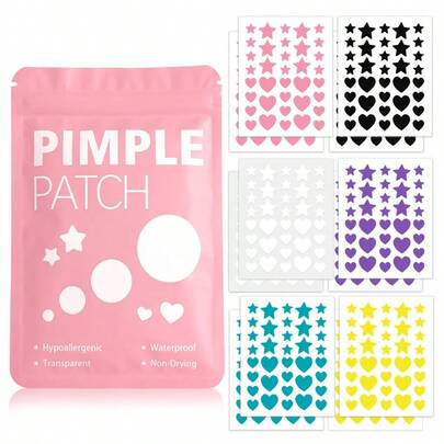432片星形、心形、爱心图案面部贴纸 - 装饰贴纸，不含酒精，无香料，温和亲肤，易于粘贴，防水面部彩绘贴纸，价格实惠，适合旅行、卧室、化妆等场合，是拍照、面部彩绘的必备品，也适用于各种派对、聚会和娱乐活动，成人适用。