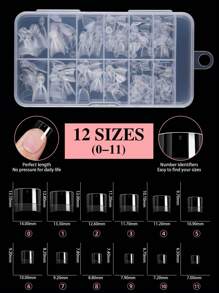 120 片半哑光半覆盖杏仁形假指甲，多角度展示亚克力指甲片，边缘较薄，贴合自然，前端较厚，经久耐用