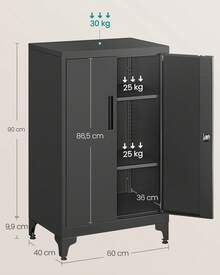 Caisson de Bureau, Placard Polyvalent, Armoire de Bureau à 2 Portes, Verrouillable, en Acier, pour Salon, Noir Mat - Noir - Voir 6