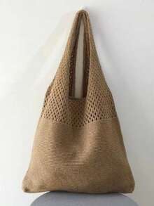 Hollow Crochet Bag, Large Capacity Shopping Bag, Women's Woven Shoulder Bag