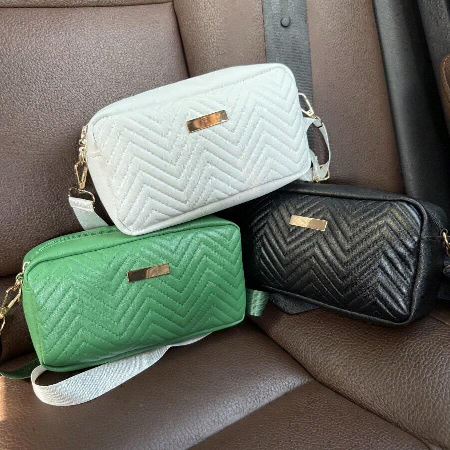 Bolso pequeño cuadrado con diseño acolchado de patrón de ondas sólido simple, correa ajustable para cruzar al hombro o llevar debajo del brazo, bolso de mano versátil, ligero y de moda para mujeres