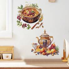 1 Piece, Kitchen Decoration Sticker, With Soup Pot Spices, Teapot Fruit Design, PVC Waterproof And Removable, Suitable For Kitchen, Dining Room, Cabinet Stickers Kitchen Accessories Kitchen Items Wall Paper Wallpaper Wall Decor Wall Stickers Wall Sticker