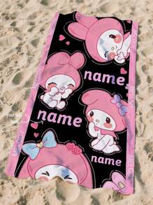 Sanrio 1 toalha de praia oficial licenciada Sanrio My Melody Design, personalizável com nome, superabsorvente, secagem rápida, macia, estilo moderno, adequada para banheiro, piscina, praia, uso doméstico