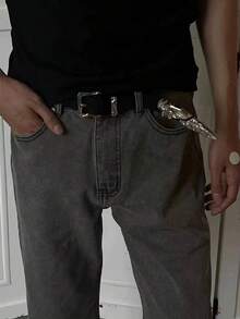 1件朋克金属西部剑士新款雕刻时尚腰带，复古皮革腰带，男女通用设计，适合秋季、万圣节、秋冬季配饰，适合青少年、青年、男士，休闲、户外、运动、度假、毕业礼物、生日、日常穿着 - 黑色 - 查看 5