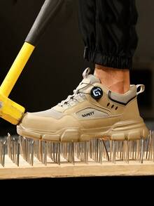 情侣绒面橡胶底防压防刺采矿工作靴，建筑安全鞋，户外徒步，拼色拼接，朋克西部风格，休闲户外超纤维皮革脚趾保护，四季皆宜