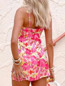 Women Sleeveless Spaghetti Strap Dress Summer Floral Print V-Neck Mini Party Dress For Vacation Cocktail Streetwear - Màu sắc - Xem 4