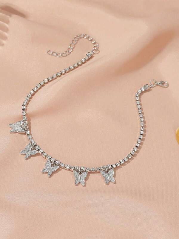 1 Creative Rhinestone Butterfly Ankle Chain, Minimalist Elegant, Claw Chain, Tassel Ankle Accessories, Fashionable Beach Accessories