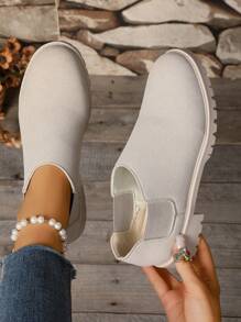 2025 New Arrival 1 Pair Teenage Flat Oxfords, Retro British Style Low-Top Casual Sneakers, Versatile Slip-On Loafers For Students & Daily Wear, Beige Color, Plus Size