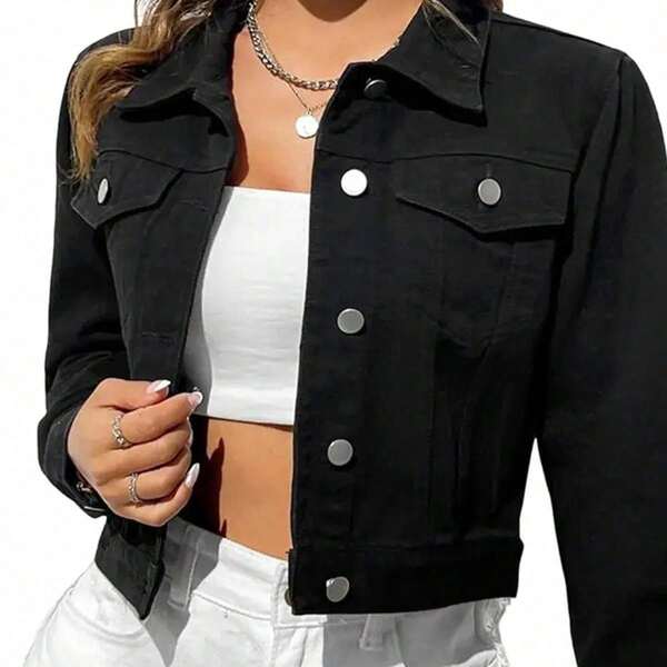 Plus Size Women's Spring/Autumn Long Sleeve Single-Breasted Casual Denim Effect Jacket