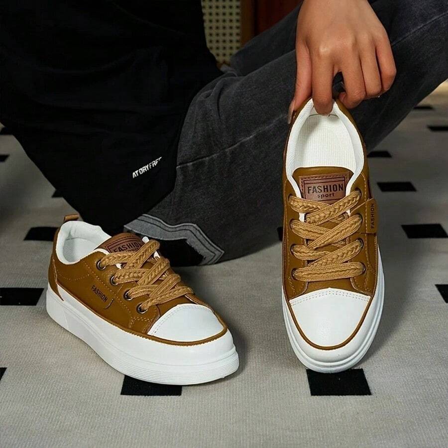 Women's Platform Elevator Shoes, Stylish & Versatile, Black - White Color - Block Casual Sneakers, Comfortable & Breathable, Daily Must - Haves - 黃色 - 查看 1