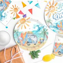 Surf's Up Party Decorations Tableware Surf Birthday Party Supplies, Paper Plate, Cup, Napkin, Summer Hawaiian Beach Wave Surfing Birthday Decorations