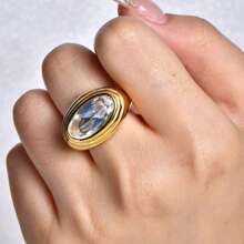 1 Stück minimal vielseitiger Mode Strass Edelstahl 18K-plattierter augenförmiger Zirkonia Siegelring