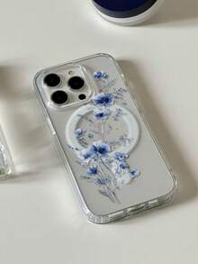 1 件简约时尚蓝色花卉图案磁性手机壳，适用于 Apple 手机：XS/XS Max/XR/11/12/13/14/14Plus/15/15Plus/16/16Plus/7/8Plus 防水防震防摔防刮 - 彩色 - 查看 7