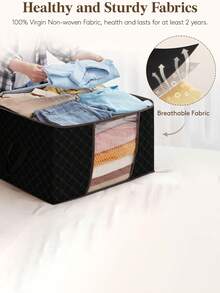 1 pièce/2 pièces/3 pièces/4 pièces/5 pièces Grands sacs de rangement, 4 paquets de bacs de rangement pour vêtements pliables, organisateurs de placard, contenants de rangement avec poignées durables en tissu épais pour couvertures, couettes, vêtements, literie 90 L, sac de rangement pour vêtements et couettes à grande capacité avec fenêtre transparente (disponible en plusieurs couleurs) - Noir - Voir 10