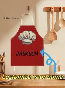 1pc Customized Apron, Personalized Text, Chef Print Apron, Unisex Printed Kitchen Apron, Creative Gift, Cute Apron For Men And Women, Printed Apron Household Kitchen Supplies
