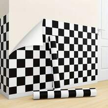 1 Roll Of Black And White Checkered Vinyl Peeled And Glued Sticky Wallpaper, Simple Grid Pattern, Detachable PVC Tile Stickers, Affixed To Tiles, Living Room, Kitchen, Bedroom, Home Office And Home Decoration Wallpaper Wall Paper Wall Stickers Room Decor Wall Decor Living Room Decor - Black and White - View 6