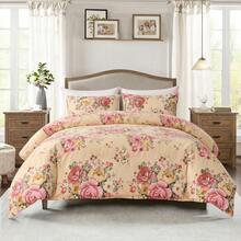 Vintage Floral Comforter Set Queen Garden Yellow Flower Duvet Cover Full 90"X 90" Duvet Cover With Zipper Closure And 2 Pillow Shams Microfiber Soft Lightweight 3pcs Farmhouse Bedding Set - 黃色 - 查看 1