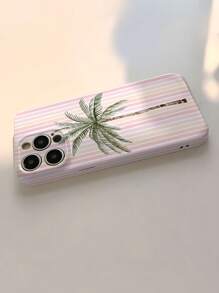 غطاء هاتف محمي صلب ذو طبعة مائية لأشجار النخيل والخطوط المتقاطعة، مناسب لهواتف 11/12/13/14/15/16 برو ماكس، مقاوم للماء والصدمات ومقاوم للخدش