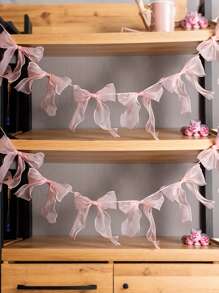 Pink Ribbon Wreath, Lightweight Bow Hanging Decor, Suitable For Spring, Weddings, Parties, Mother's Day, Romantic Home, Room, Garden, Wedding, Household Decorations