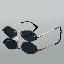 1 件装无框时尚钻石形豹纹时尚眼镜，前卫时尚，优雅 - 彩色 - 查看 8