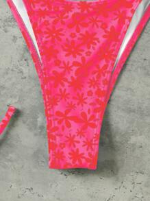 Polovedo Official Women Floral Printed Halter Tie Front Bikini Set, European & American Sexy Style