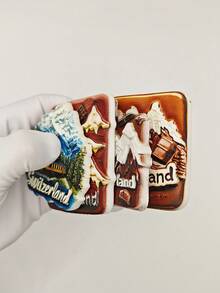 1pc Swiss Snow Mountain Chocolate Fridge Magnet, Creative Travel Scenery Souvenir Home Decor Souvenir Fridge Magnet, Kitchen Accessories Decorative Sticker - Multicolor - View 5