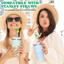 Straw Toppers For  Cup, Cute Straw Cover Cap Compatible With 20 30 40 Oz Tumbler And Water Bottles, 6 8 10mm Straws Accessories, 2Pcs Silicone Rose Flower For Women Girls Friends Gift (Pink)