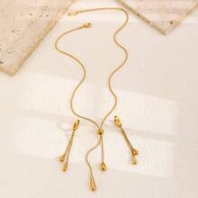 Conjunto de collar y aretes de gota de agua ajustable de acero inoxidable con borlas, conjunto de joyería de moda para mujeres, regalo para fiesta