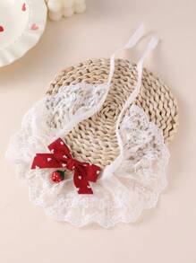 1pc Cute Bow Kitty Princess Style Bib Necklace With Lace Collar And Bell Pendant