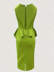 Đầm SUNSTORY thanh lịch dành cho nữ, thích hợp mặc đi làm hàng ngày, thoải mái với đường viền xếp ly tôn dáng, không tay, cổ áo xếp ly bất đối xứng, màu trơn, chất liệu vải mềm mại, dáng midi, phù hợp cho nơi làm việc, văn phòng hoặc ngày lễ Thánh Patrick. - màu xanh lá - Xem 2