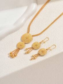 3 Stücke/Set goldplattierter eleganter floraler Quasten-Halsketten- und Ohrringe-Schmuckset, geeignet für Frauen Party, Hochzeit, Festliche Anlässe
