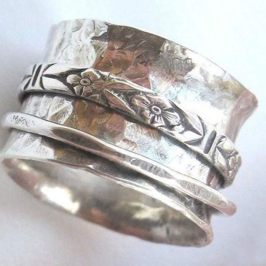 1 chiếc nhẫn cá nhân hóa phong cách Boho thanh lịch dành cho nữ, thiết kế dây bản rộng mạ bạc đẹp mắt, thích hợp làm quà tặng, đeo hàng ngày, trang sức tinh tế, hoàn hảo cho Giáng sinh, Ngày của Mẹ - Bạc - Xem 1