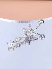 Crystal Butterfly Belly Button Ring Long Pendant Navel Piercing Jewelry