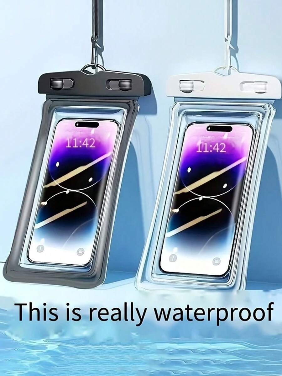 Inflatable Waterproof Phone Pouch With Lanyard - Transparent Design For Photography, Suitable For Swimming, Snorkeling, Beach, Pool And Outdoor Activities, White, Essential For Swimming, Durable High-Quality Material - Multicolor - View 1