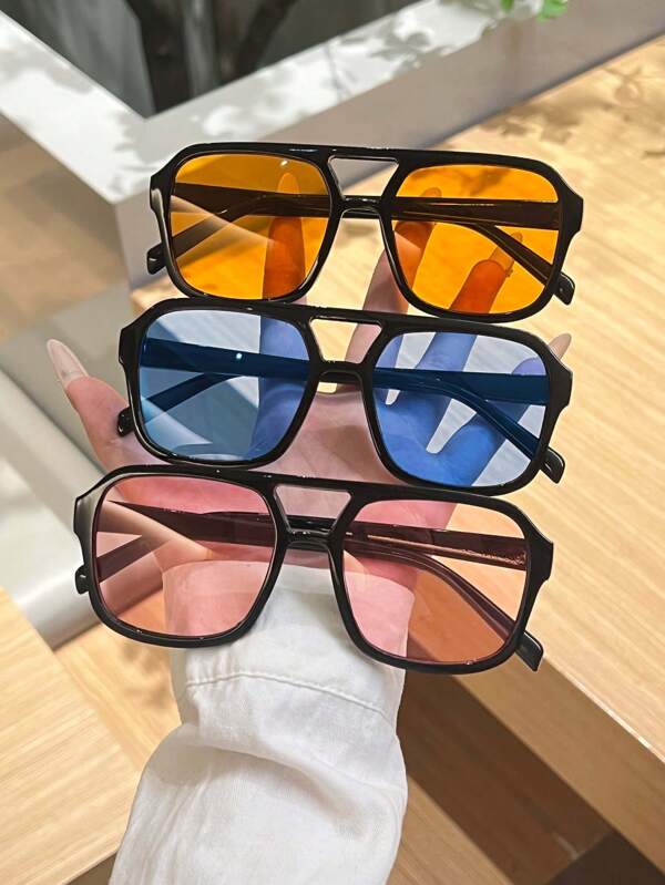 1/2/3pcs Unisex Retro Square Aviator Glasses, Plastic Fashion Classic Design, Outdoor Travel And Beach Vacation Street Beach Accessories Men's Glasses Shades Stylish Elegant Outfit Family Outing Travel Vacation Holiday Back To School Fashionable Preppy School Look
