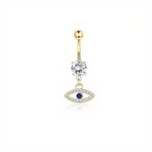 IRONBOX 1Pc Stainless Steel 14G Elegant Evil Eye CZ Navel Ring Hypoallergenic Dangle Belly Button Piercing Jewelry For Women Exquisite Barbell Design With Sparkling Crystals