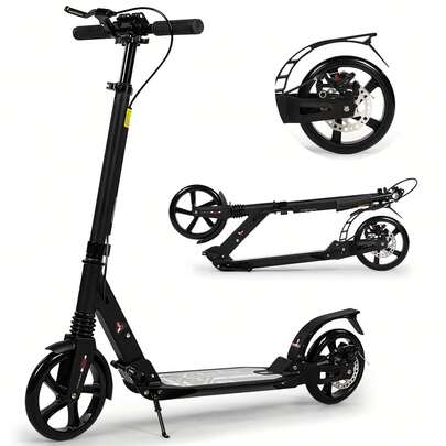 Kick Scooter, 200mm Big Wheels Scooter For Adults With Disc Brakes, Adult Scooters With Carry Strap And Double Shock Absorption, Foldable Scooters