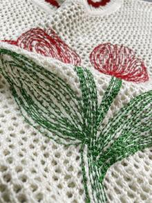 女士花卉印花优雅针织上衣，简约刺绣镂空，日常穿着，旅行，约会之夜，四季皆宜